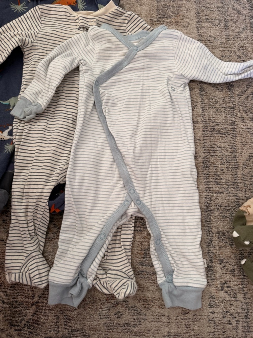 Baby boy One-Piece Pajama bundle- Neutral & Blue Stripes - Picture 4 of 11